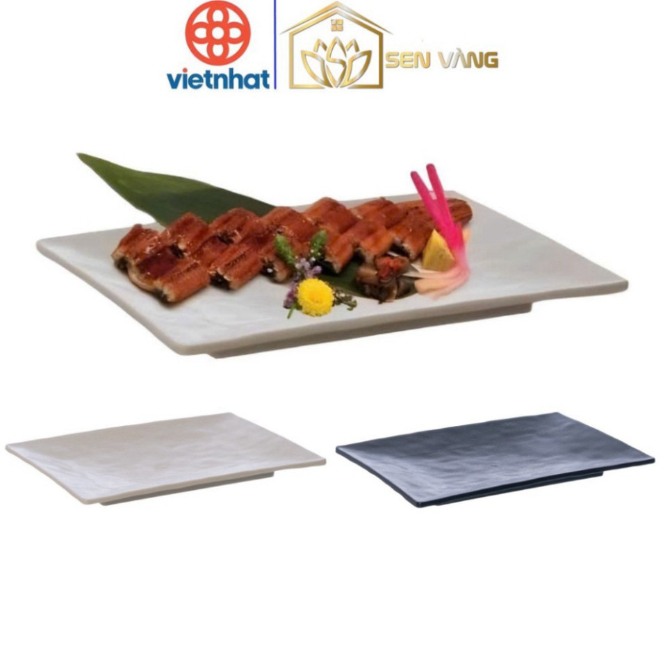 ชุด 2 ชิ้น ชุด 5 ชิ้น VIET JAPAN จานสี่เหลี่ยมลายไม้หยาบพลาสติก - จานใส่ขนม ผลไม้ - 1187/8 GDNG GD