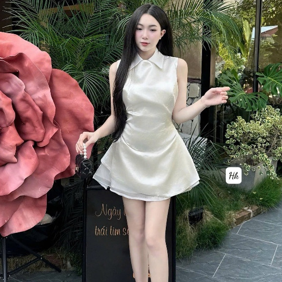 เดรสผู้หญิงสวยอ่อนโยนชุดเดรสแขนกุดคอปกเยอรมันสวยเอวหยิก02(Z1) มม