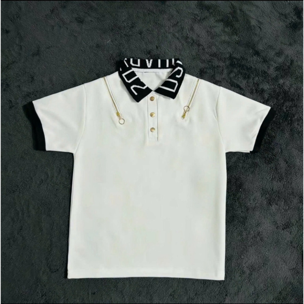 DSQUARED2 ผู้ชายและผู้หญิง Boy Street เสื้อโปโลเปิดลงคอปกแขนสั้น Dsq Letter พิมพ์ Neckline ใหม่ 2025