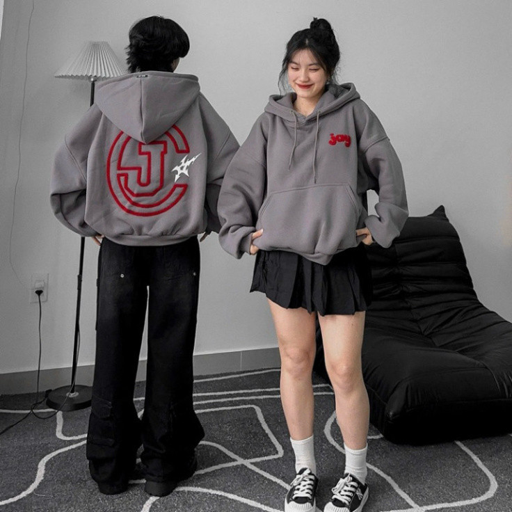 HOODIE CJAY - เสื้อแจ็คเก็ตมีฮู้ดปักลาย Boxy มีฮู้ดกว้างสําหรับผู้ชายและผู้หญิง unisex ใน BLACK/ PEP