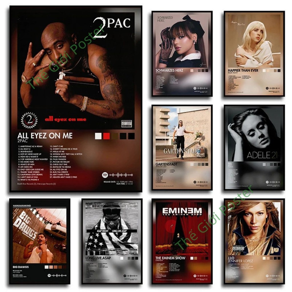 [228] โปสเตอร์ติดผนัง พิมพ์อัลบั้มเพลง Rap, Hip Hop, Pop art - 2PAC, Eminem Poster