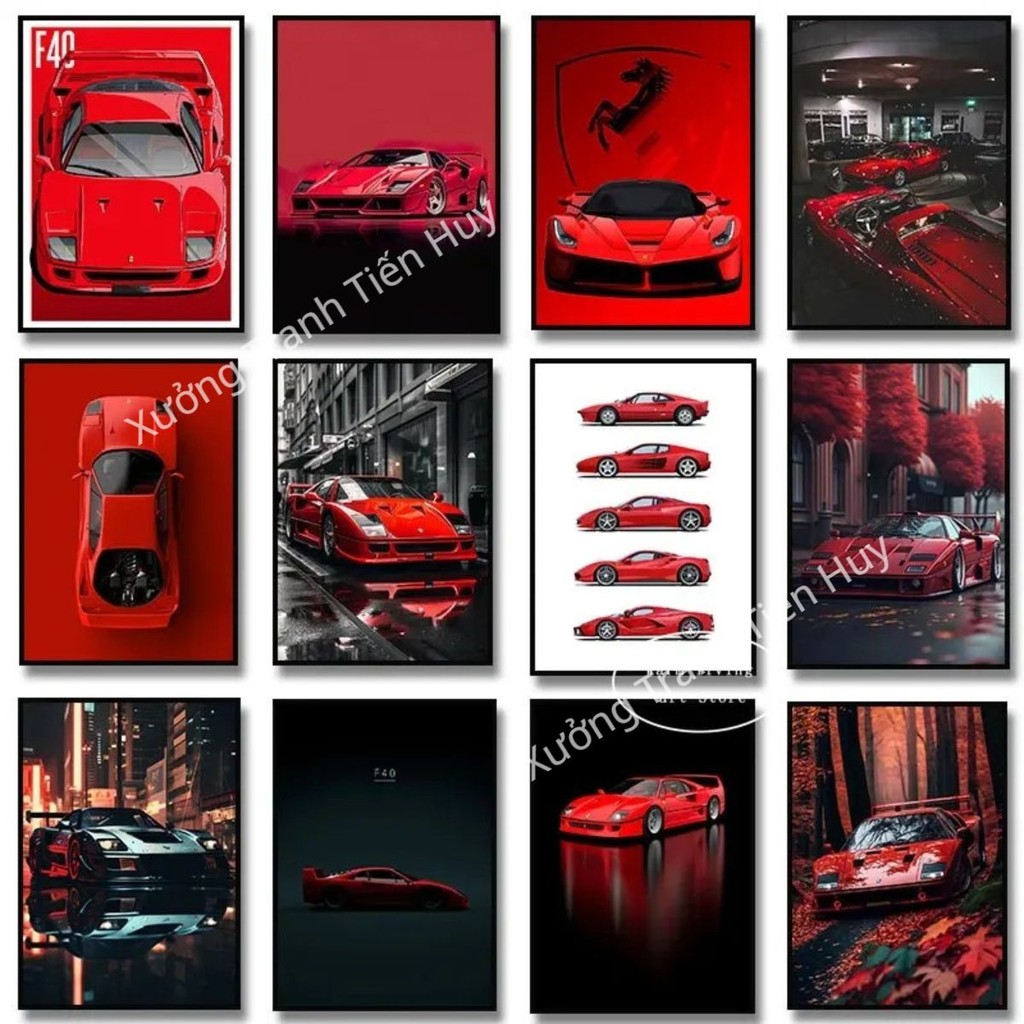 (X255) โปสเตอร์เฟอร์รารีสไตล์สีแดงดําหรูหรา Ferrari F40 ซุปเปอร์คาร์ - โปสเตอร์ท้าวซุปเปอร์คาร์บนผนัง