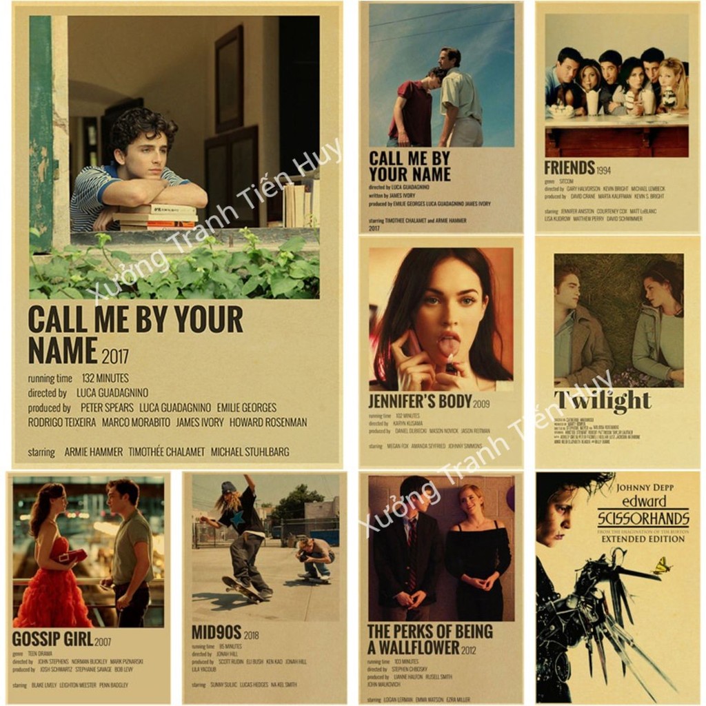 (X101) Call Me By Your Name / Pulp Fiction Movie Poster Wall Art Coffee Shop Decorative