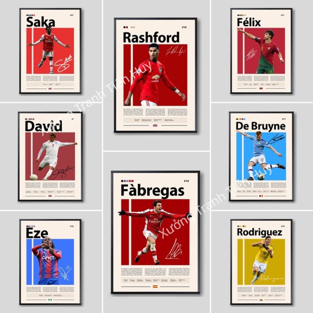 (X140) โปสเตอร์กีฬานักฟุตบอล: Rashford, Buffon, Carlos, De Bruynen, Fabras พร้อมกาว