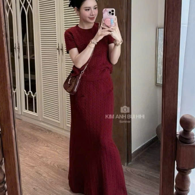 ชุดกระโปรง ชุดไหมพรมจั๊มคอกลมและกระโปรงยาว 755(Z4) NC NC NC NC