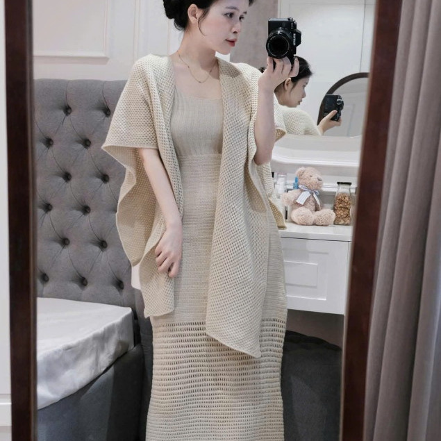 ชุดเดรสผู้หญิงสุดหรู เดรสถักตัวพร้อมผ้าพันคอสุดหรูสุด 779(Z4) NC NC NC NC NC