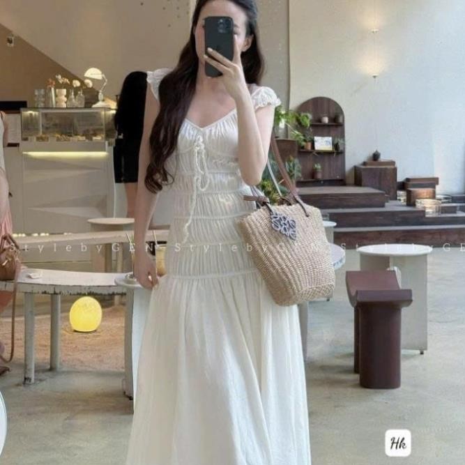 แม็กซี่เดรสยาว เดรสคอเต่าเอวยางยืดและอก กระโปรงบานยาว 929(Z4) เดือน