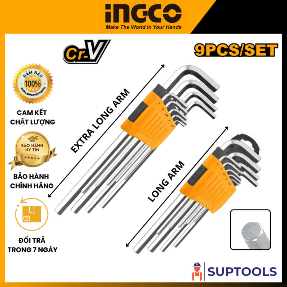 ชุดกุญแจหกเหลี่ยม 9 ตัว 1.5-10mm INGCO HHK11091 HHK11092 (เครื่องมือ)