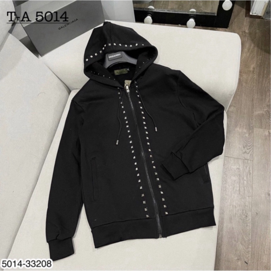 VLTN Rhinestone Zip Hoodie เสื้อแจ็คเก็ต Rhinestone คุณภาพสูงทําจากผ้าสักหลาด ใส่สวยสําหรับผู้ชายและ