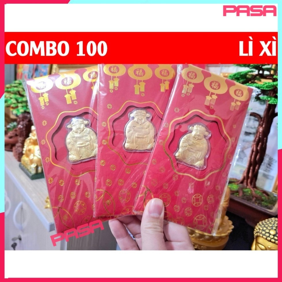 VIP [HOT 2026] [COMBO 100 ชิ้น] Lucky Hong Kong Gold Plated God of Wealth Red Packets for Tet, God o