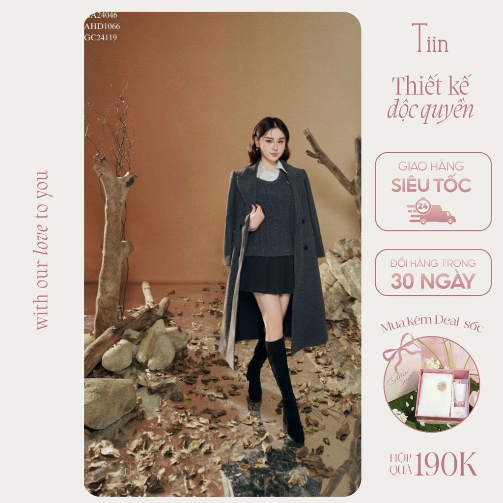 TINSTORE เสื้อโค้ทคอปกคอปกคอปกยาว 6 ปุ่มสําหรับผู้หญิงฤดูหนาว ADK1127