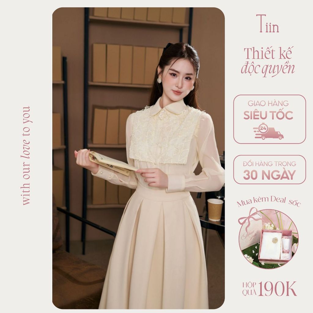 TINSTORE เสื้อเชิ้ตผู้หญิงดีไซน์คอปกเยอรมันหรูหราและลูกไม้ AHD.2503.089