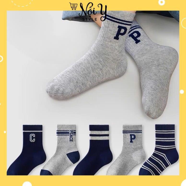 ชุดถุงเท้าคอปกสูง PBe 5 คู่สําหรับเด็ก Dynamic Grey Tone with P-Pattern [ i205 ] tongkhony88