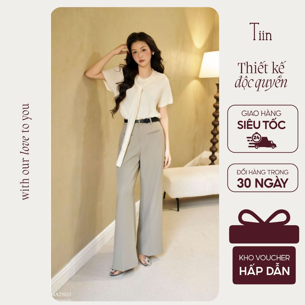 TINSTORE กางเกงขาตรงผู้หญิงสํานักงานหรูหราพร้อมขอบเอวและเข็มขัดสําหรับทํางานขั้นพื้นฐาน GQ25039