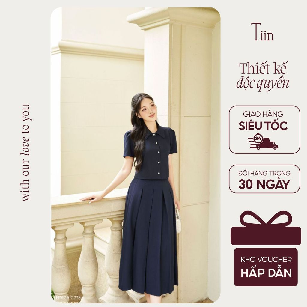 TINSTORE เสื้อเชิ้ตดีไซน์คอปกเยอรมันแขนสั้นพร้อมกระโปรงจีบบานหรูหรา ANH.2507.228 CHD.2507.229