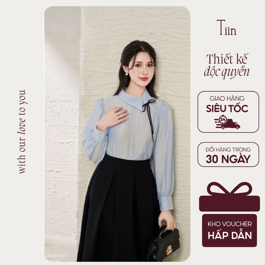 TINSTORE เสื้อเชิ้ตผู้หญิงที่ออกแบบโดย TIINTORE คอปกเยอรมันหรูหราปุ่มเอียงแนวทแยงพร้อมโบว์หรูหราและก