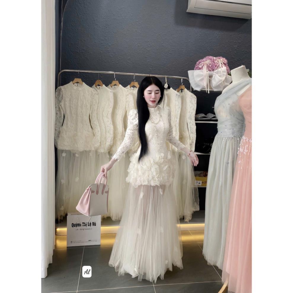 เดรสลูกไม้สีขาวยาวสุดสวยร้านดอกไม้เลซเซอร์ HN DESIGN