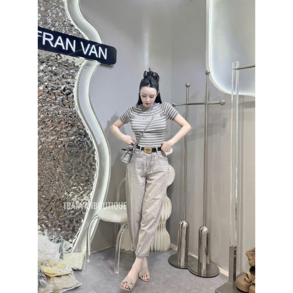 K_Onni// Miumiu คุณภาพสูง Baggy กางเกงยีนส์ผู้หญิงพร้อมเข็มขัดเอวสูง QCCC แฟชั่นสไตล์