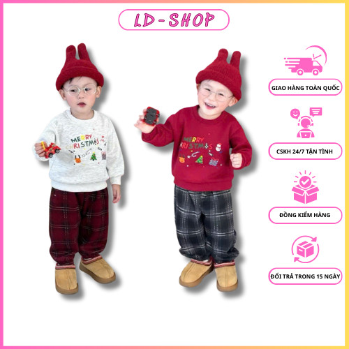 ชุดเสื้อกันหนาว 2-skin สีแดง Merry Christmas ผสมกางเกงลายสก๊อต umi นุ่มสําหรับเด็กทารก - ldshop98