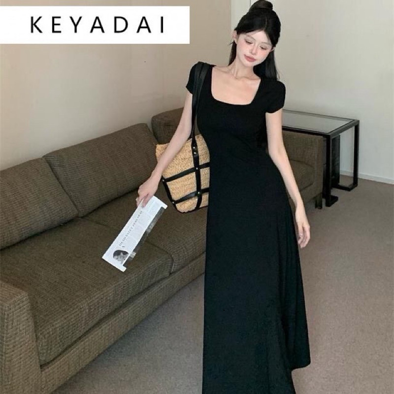 AU แม็กซี่เดรสตัวยาวดีไซน์บาน - เดรสผู้หญิงแขนสั้นคอเหลี่ยมสวยสุดๆ _ RC75 Hehe