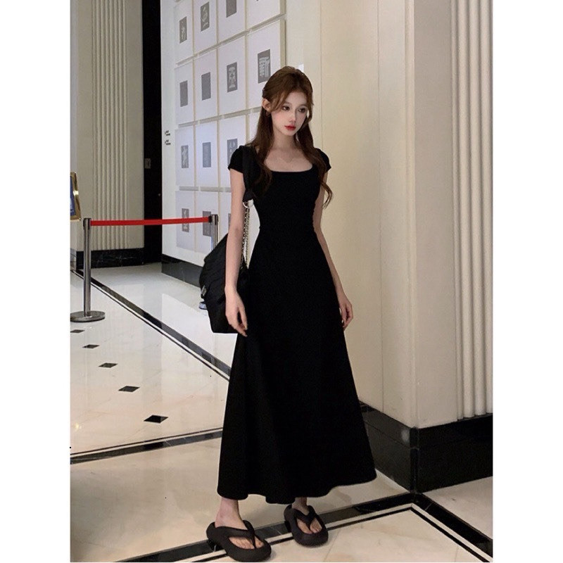 AU แม็กซี่เดรสตัวยาวคอเหลี่ยมทรงบานนิดๆ-เดรสผู้หญิงดีไซน์เนอร์ - RC75 Hehe