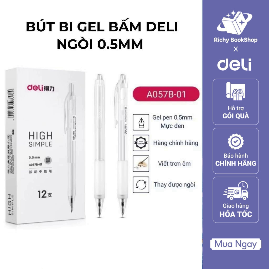 ปากกาลูกลื่นเจล ปากกาลูกลื่นหมึกดํา Deli A507B เปลือกใส ปลายปากกา 0.5 มม.