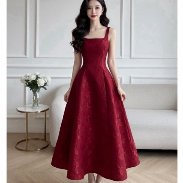 DG4 SQUARE NECK BROADSTER DRESS พร้อมกระเป๋าสําหรับ GOING OUT, PARTY, WEDDING DRESS, LUXURY EVENT DR