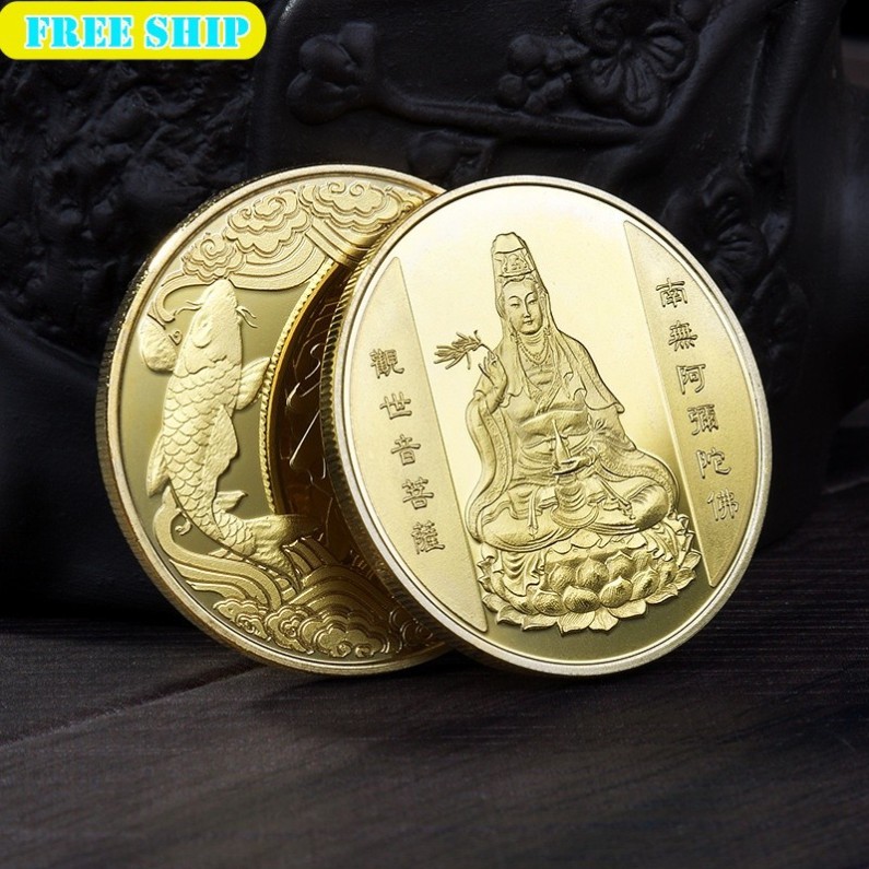 เหรียญเจ้าแม่กวนอิมนําโชค - มาสคอตเพื่อเพลิดเพลินกับสันติภาพและสุขภาพ qst2608