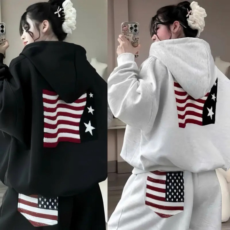 American Flag Unisex American Flag Zip Hoodie - Super Warm Boxy Sweatshirts สําหรับผู้ชายและผู้หญิง"