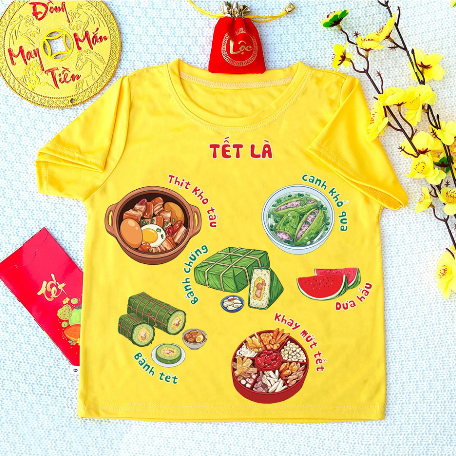 เสื้อยืด Combo Tet เป็นเนื้อตุ๋น สําหรับเด็กชายและเด็กหญิง 6kg-32kg.AT54 .