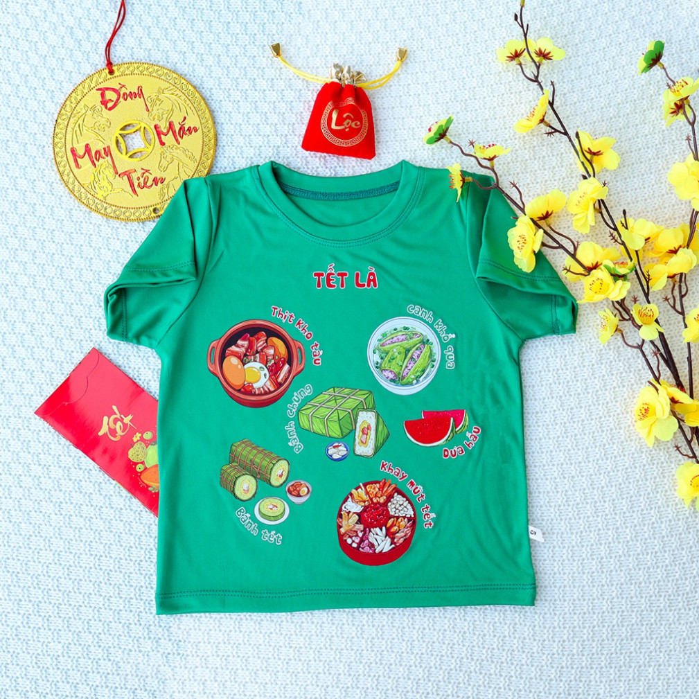 เสื้อยืด Combo Tet เป็นเนื้อตุ๋น สําหรับเด็กชายและเด็กหญิง 6kg-32kg.AT54 .