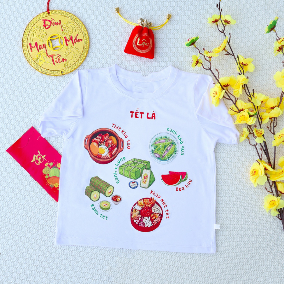 เสื้อยืด Combo Tet เป็นเนื้อตุ๋น สําหรับเด็กชายและเด็กหญิง 6kg-32kg.AT54 .