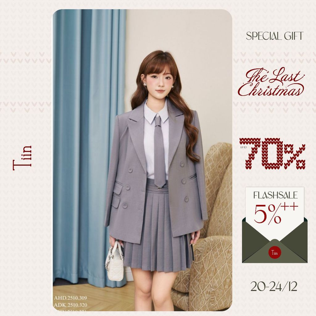 TINSTORE เบลเซอร์สํานักงานผู้หญิงหรูหราออกแบบด้วยพนังกระเป๋า 3 ใบ คอปกตรง ปก 2 ใบ ADK.2510.320