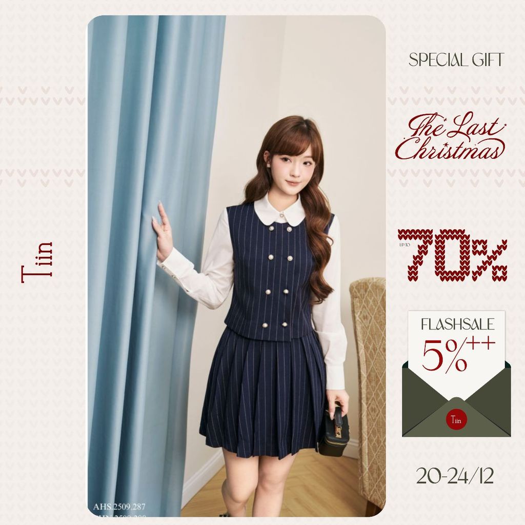 TINSTORE เสื้อเบลาส์ผู้หญิงดีไซน์คอปกเสื้อเชิ้ตหรูหราและกระโปรงจีบสั้น AHD.2509.287 CHN.2509.288