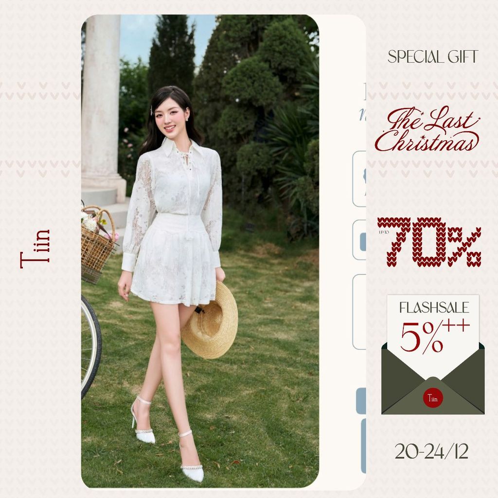 TINSTORE เสื้อคอปกเยอรมันดีไซน์ผูกโบว์และกระโปรงขอบเอวบาน AHD.2504.150 CHN.2504.151