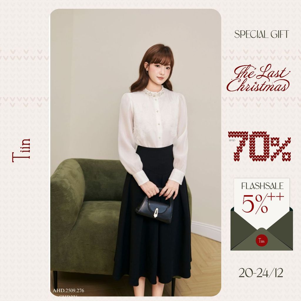 TINSTORE เสื้อเชิ้ตออฟฟิศผู้หญิงหรูหราหรูหราดีไซน์คอเต่าแต่งขอบลูกไม้ AHD.2509.276