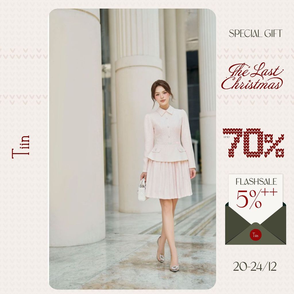 TINSTORE ชุดราตรีทวีดผู้หญิงดีไซน์คอปกเยอรมันเข็มขัดคาดเอวบานหรูหราและอ่อนเยาว์ VDD1179