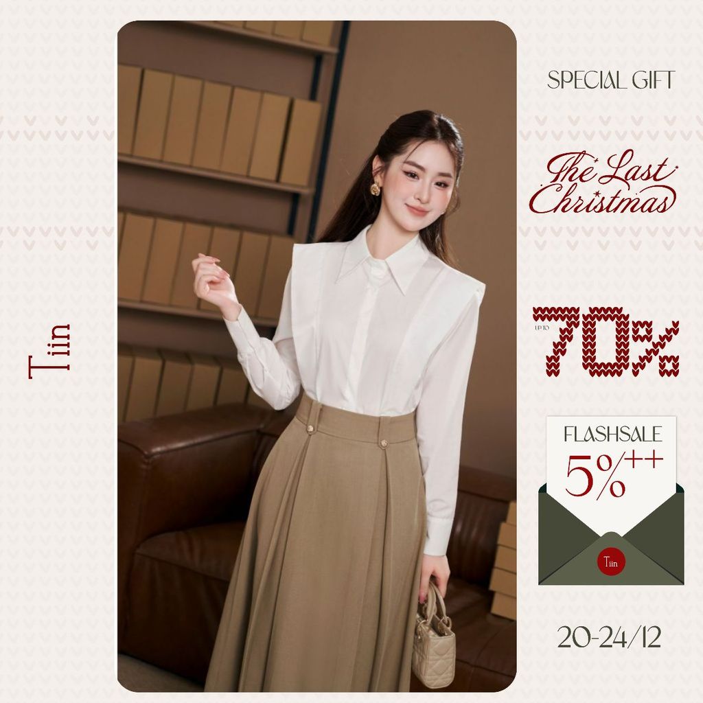 TINSTORE เสื้อเชิ้ตผู้หญิงดีไซน์คอปกเยอรมันสไตล์ไหล่แขนยาว AHD.2504.111