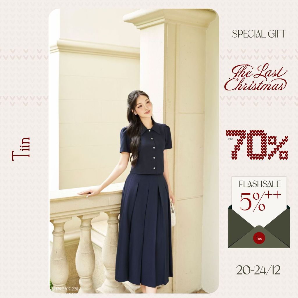 TINSTORE เสื้อเชิ้ตดีไซน์คอปกเยอรมันแขนสั้นพร้อมกระโปรงจีบบานหรูหรา ANH.2507.228 CHD.2507.229