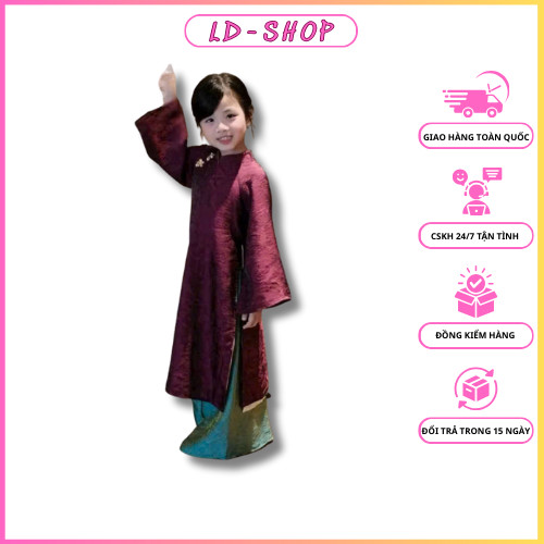 Modern ao dai in plum กางเกงสีแดงและสีน้ําเงินทรงสวยสําหรับเด็กผู้หญิง - ldshop98