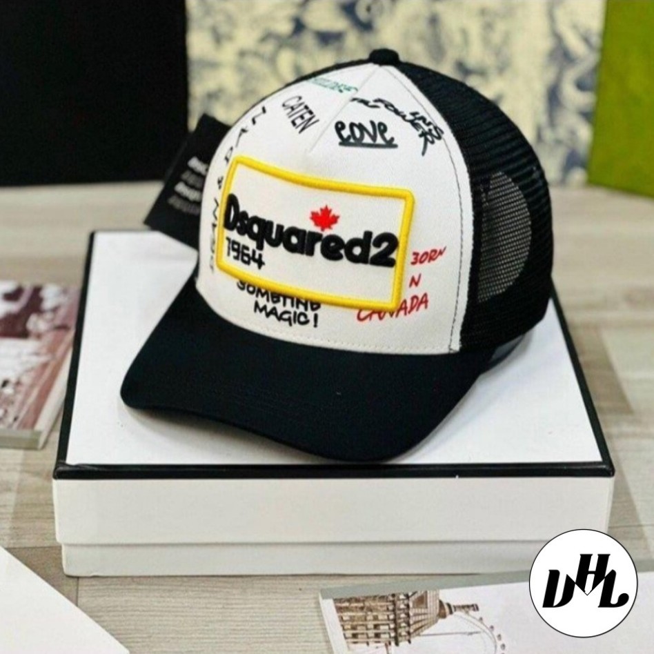 DSQUARED2 หมวกเบสบอลหัวเข็มขัดปุ่มแฟชั่นสําหรับบุรุษและสตรี,Dsquared2 หมวกตาข่ายสีกากีสุดเท่ MU159