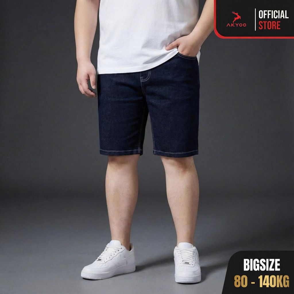 AKYOO กางเกงขาสั้นยีนส์ขนาดใหญ่สําหรับผู้ชาย 80-140 กก. 5 รุ่น - กางเกงยีนส์ยืด 4 ทิศทางแบบนุ่มขนาดใ