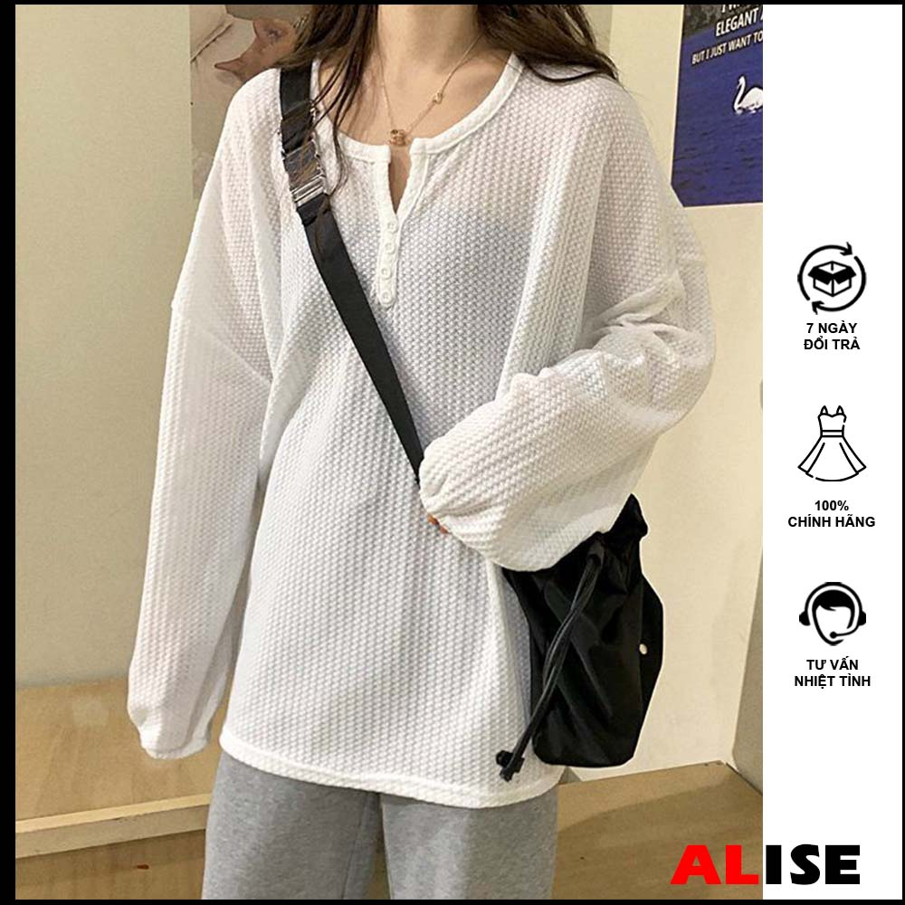 เสื้อยืดแขนติดกระดุมออลจังยาวสําหรับผู้หญิงแขนรังผึ้งทรงหลวมสไตล์เกาหลี (รหัส AT51) ALISE AT05