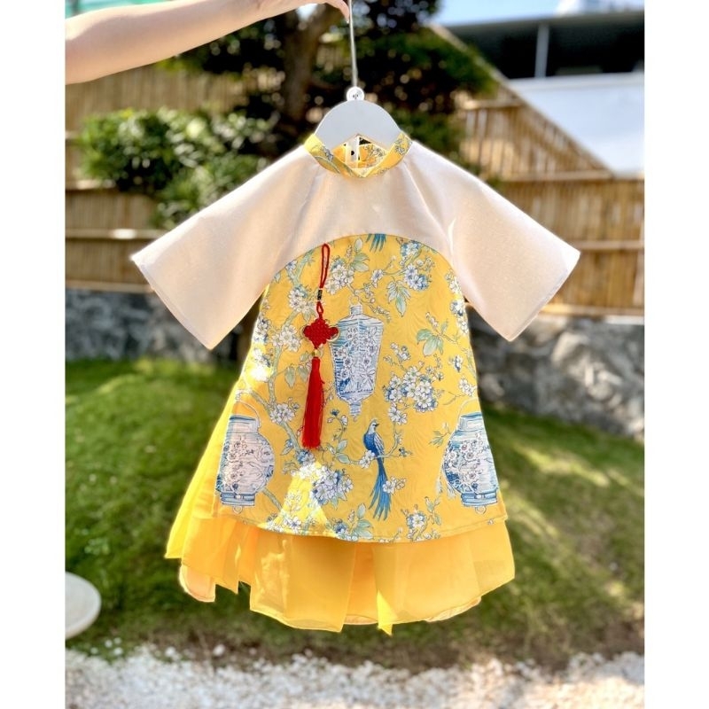 U1-Modern silk brocade ao dai Set for girls 9-20kg