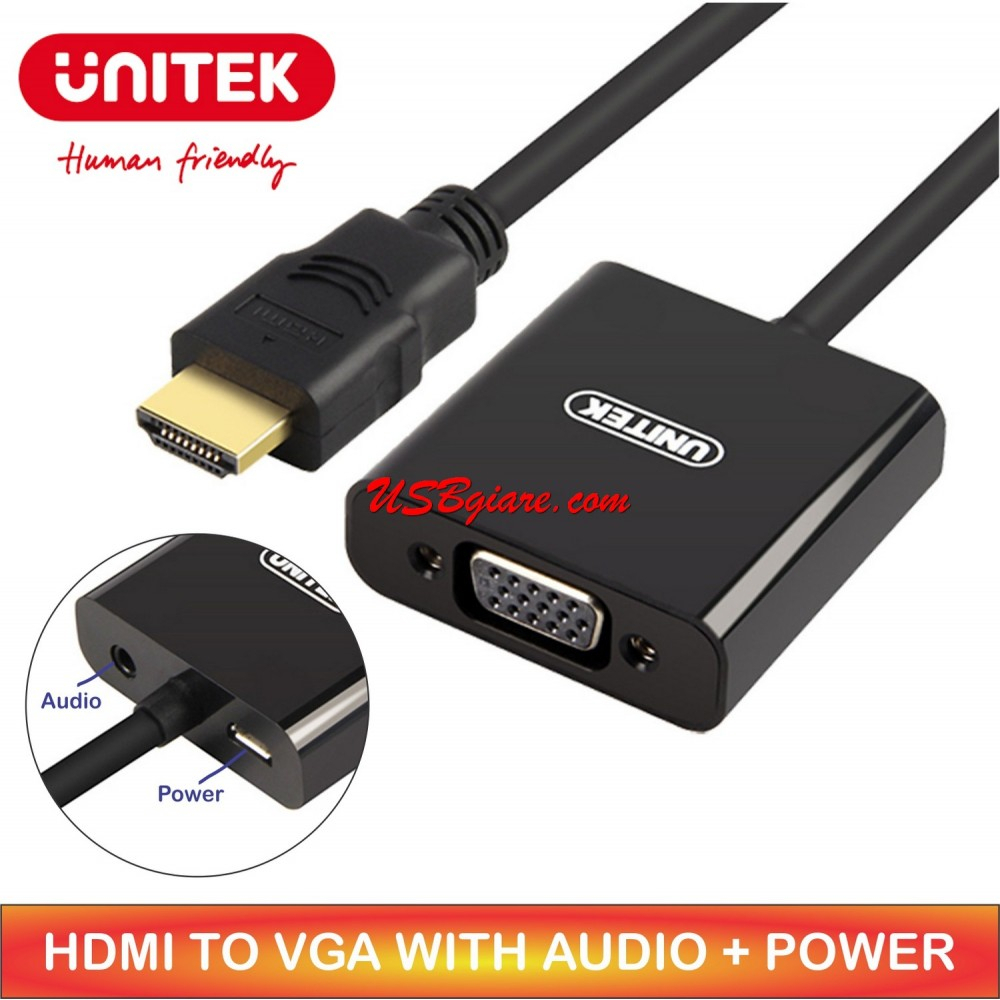 UNITEK Y-6333 สาย HDMI เป็น VGA พร้อมเสียงและพลังงาน