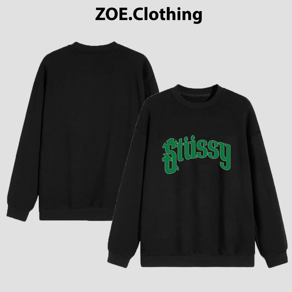 เสื้อสเวตเตอร์ผ้าสักหลาดแขนยาวหลวม Stussy เสื้อยืดแขนยาว unisex Zoeclothing