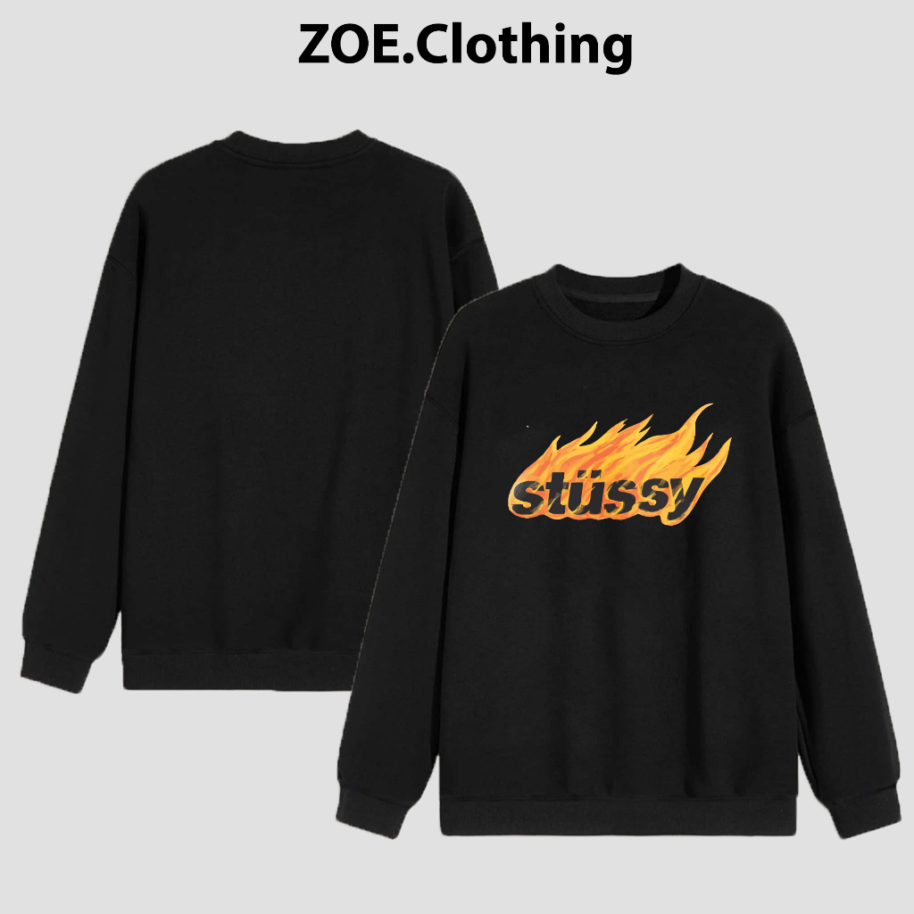 เสื้อสเวตเตอร์ผ้าสักหลาดแขนยาวหลวม Stussy เสื้อยืดแขนยาว unisex Zoeclothing