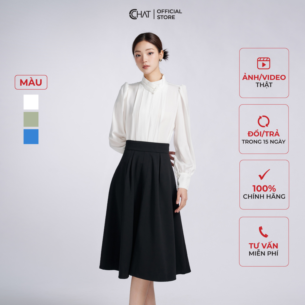 เสื้อเชิ้ตผู้หญิง CCHAT คอปกไขว้ ผ้าไหมคุณภาพสูงนุ่ม 13ADL2001ST