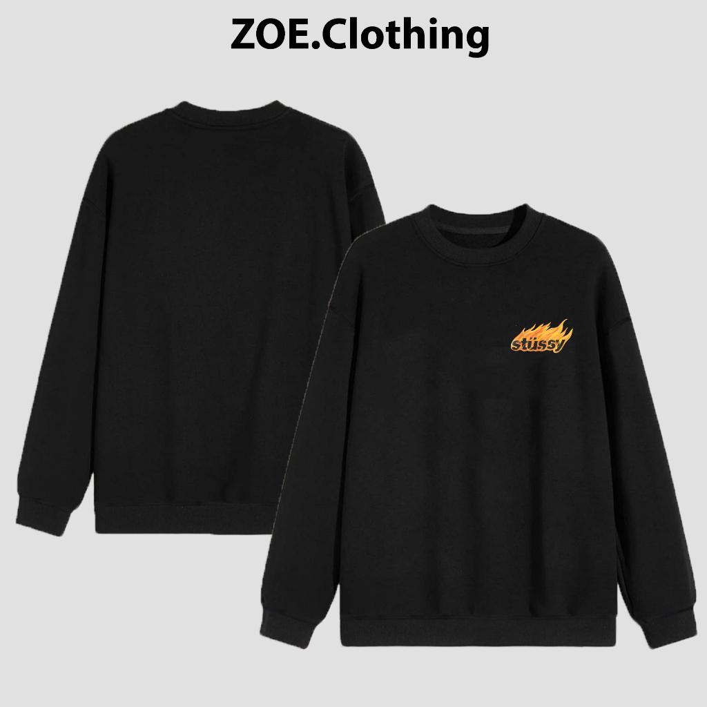 เสื้อสเวตเตอร์ผ้าสักหลาดแขนยาวหลวม Stussy เสื้อยืดแขนยาว unisex Zoeclothing