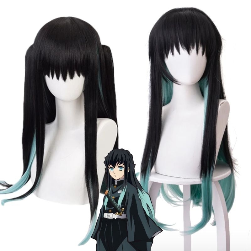 [มีจําหน่าย] วิกผมคอสเพลย์ Tokitou Muichirou - Demon Slayer: Kimetsu no yaiba สีดํา สีฟ้า (Ha Tru) [